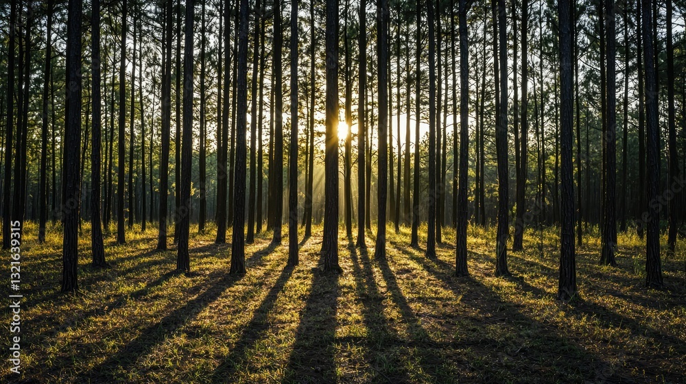 Aufkleber a forest of tree silhouettes creating a dense, shadowy effect.