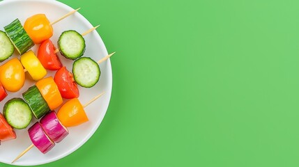 Vibrant Vegetable Skewers on Green Background