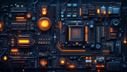 Abstract circuit board with a lot of micro chips