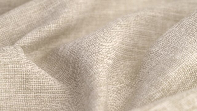 Camera movement on light beige natural fabric. Linen or cotton. Textile material tissue cloth. Texture fabric close up. Fabric background