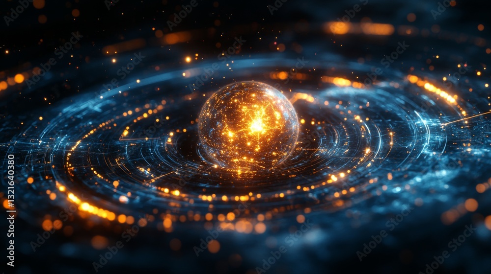 Poster A vibrant visualization of quantum phenomena illustrates the behavior of qubits in superposition and entanglement.