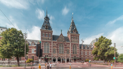 Hyperlapse of the Rijksmuseum, a famous tourist attraction in Museum Square, Amsterdam. Netherlands