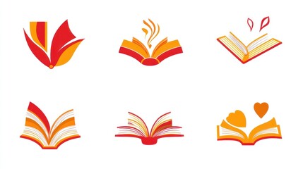Obraz premium Open book icons; knowledge, reading, education; white background; website design