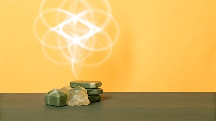 Abstract Light Energy over Crystals and Miniature Houses