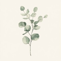 Minimalistic Botanical Illustration of Eucalyptus Leaves on a Soft Neutral Background for Nature-Inspired Designs and Modern Interiors