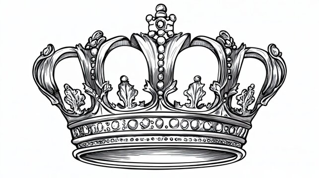 Sketch engraving of a royal crown with intricate decorative details in vintage style