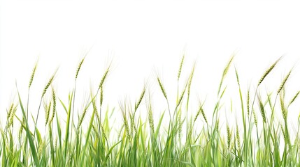 Obraz premium Green grass blades isolated on white background with fresh natural texture