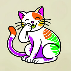 Obraz premium a cute cartoon cat with colorful patterns and a playful expression 