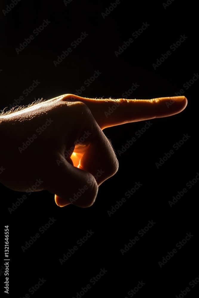 Poster a person points their finger at something in a dark environment, suitable for use as a mystery or su