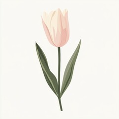 Fototapeta premium Elegant Pink Tulip with Delicate Petals and Green Leaves on Soft Background, Perfect for Nature-Inspired Decor and Floral Design Projects