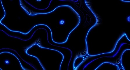 Abstract glowing blue wavy lines on black background