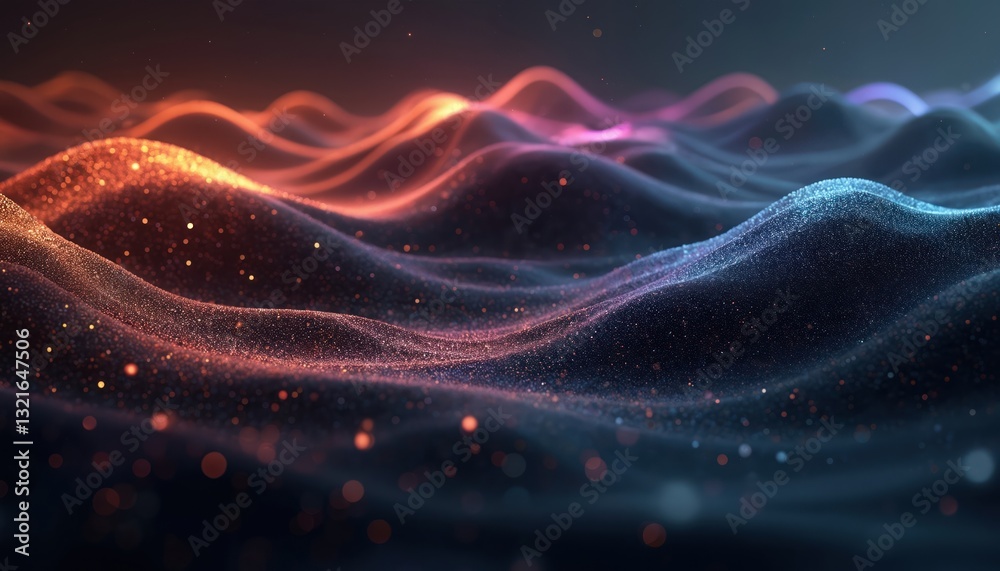 Poster futuristic dark wave background with glowing light effects, sparkling highlights. black backdrop evo