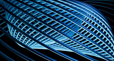 Abstract, twisted, blue, wireframe, geometric form