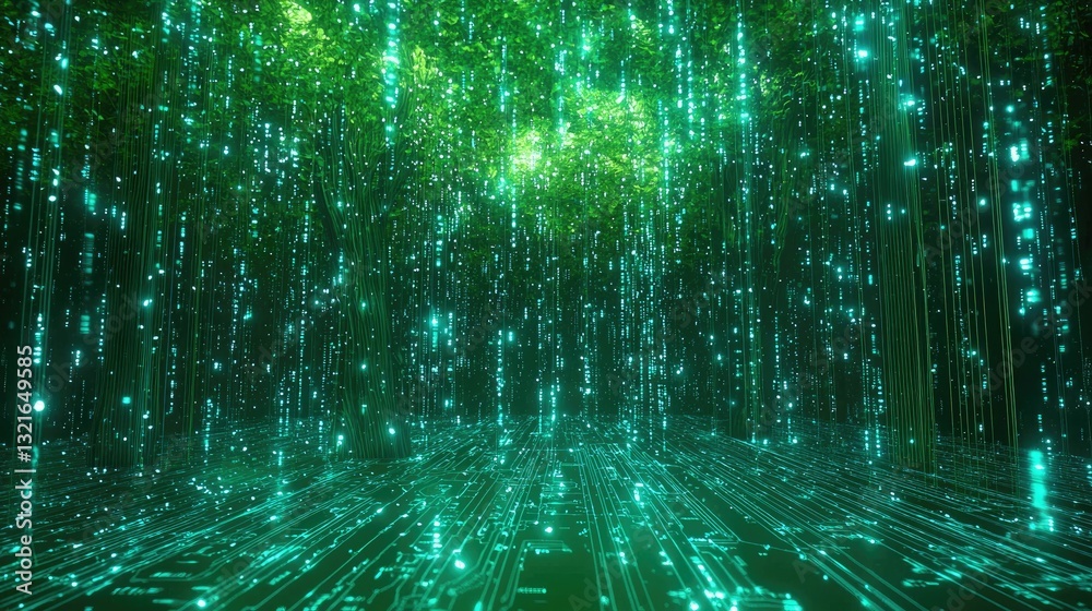 Aufkleber a digital-themed green and blue background with glowing circuit patterns