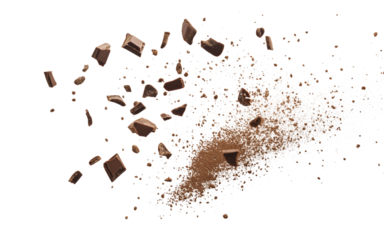 Flying pieces and powder of broken red brick