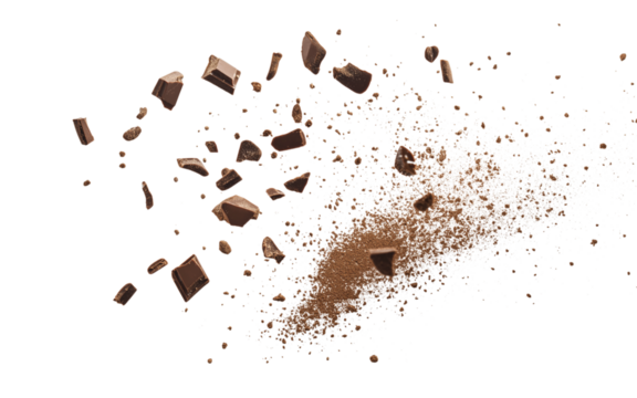 Flying pieces and powder of broken red brick