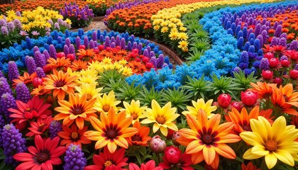 Colorful flower garden in vibrant hues