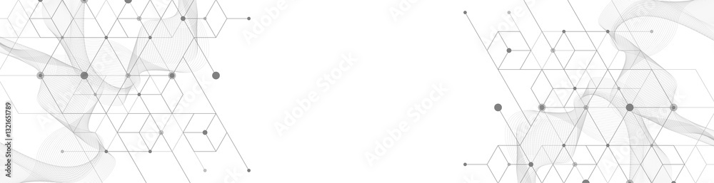 Poster Modern technology illustration with square grid. Technology banner template cubes texture. Digital geometric abstraction with lines and dots