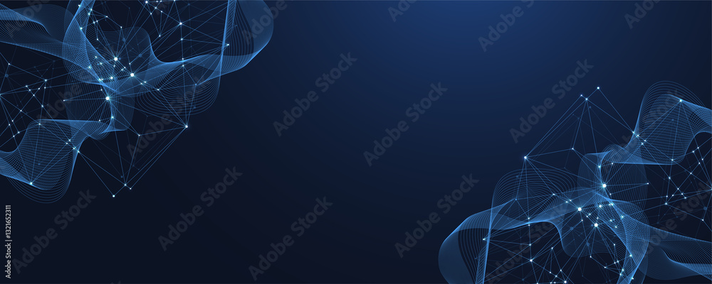 Poster Global network connection concept. Big data visualization. Social network communication in the global computer networks. Internet technology. Business. Science, illustration