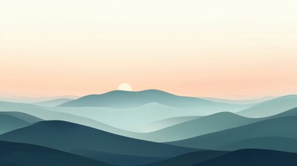 Obraz premium Tranquil Sunrise Over Rolling Hills in Soft Pastel Colors with Gentle Mist and Warm Light on a Serene Horizon