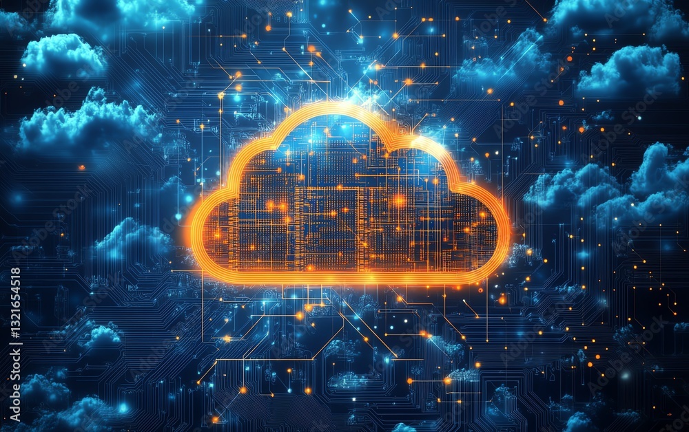 Poster secure cloud computing visual with a cloud symbol over a chip