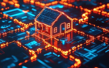 Obraz premium A futuristic digital house linked by strong