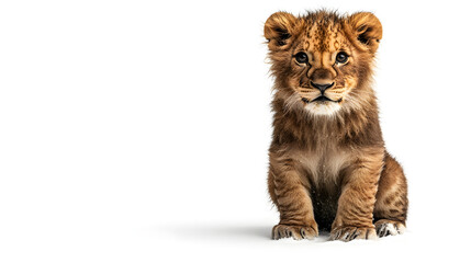 Obraz premium Adorable Lion Cub: Captivating close-up of a fluffy lion cub with its innocent gaze and endearing presence. A symbol of courage and royalty.