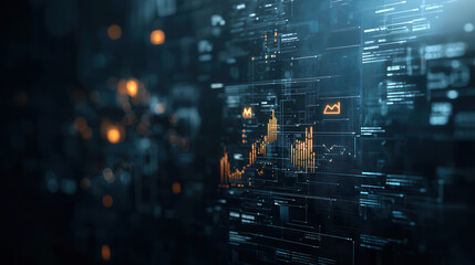 sleek corporate infographic showcasing glowing business data and analytics. visual elements include graphs, charts, and digital interfaces
