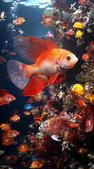 Fototapeta premium Vibrant Red Fish in Coral Reef