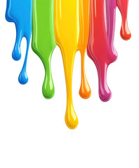 isolated transparent Background. Vibrant rainbow colored dripping paint flowing from top, creating lively and artistic effect