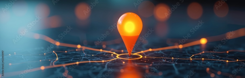 Poster orange map pin on digital screen. navigation, geolocation, travel tech concepts. location indicator,