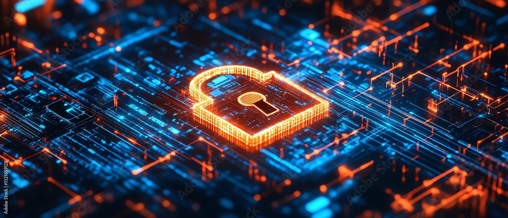 Poster endpoint detection and response edr concept with a digital padlock icon surrounded by complex cybers