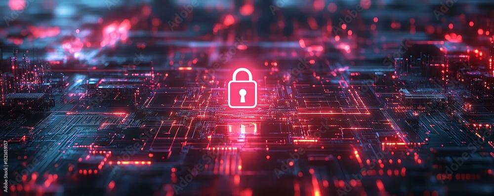 Poster endpoint detection and response edr concept featuring a glowing padlock symbol within a hightech cyb