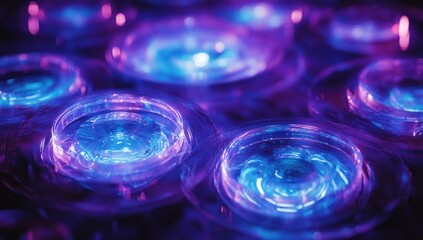 Abstract close-up of glowing purple and blue circles.