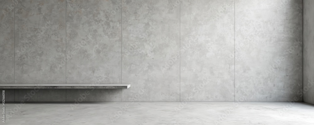 Poster minimal loft interior. grey concrete room features rough wall texture, stone shelf, floor. empty dis
