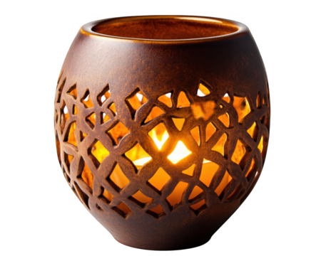 ceramic candle holder with intricate cut out pattern, casting warm glow. Perfect for adding ambiance to any space
