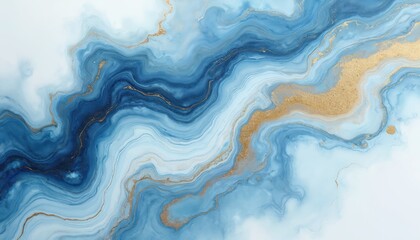 Obraz premium Abstract marble acrylic painting with blue and gold colors. Liquid marble texture illustration with golden streaks in alcohol ink technique. Use this colorful modern design for luxury art projects.