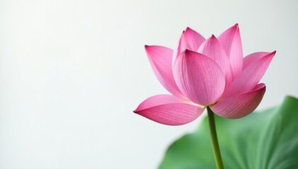 Single pink lotus blossom, minimal white backdrop, macro, spa