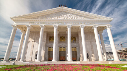 Obraz premium State Opera and Ballet Theatre Astana Opera timelapse hyperlapse. Nur-Sultan city, Kazakhstan