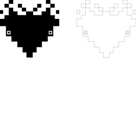Pixelated 8-Bit Heart sign symbol logo icon with black color fill and outline