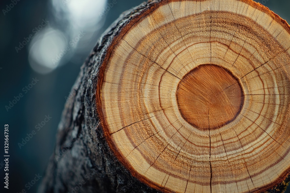 Poster close-up shot of wood grain with a tree in the background
