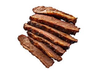 Sliced smoked beef brisket isolated on transparent or white background, png