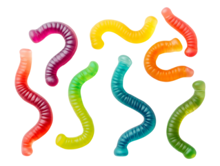 Collection set of gummy worms isolated on transparent or white background, png