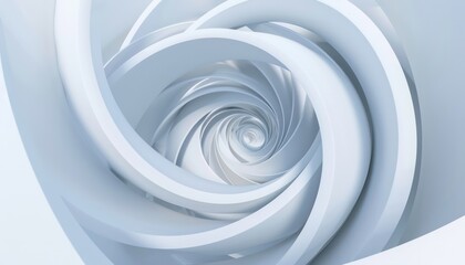 Fototapeta premium White paper spiral ribbon close up shot abstract roll spin smooth futuristic.