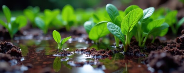 Spinach plants thriving in dyed water, striking color contrast, experiment, macro, science