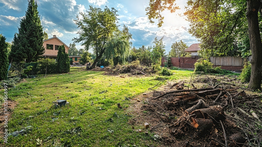 Poster a before-and-after shot of a yard transformed by a tree removal service.