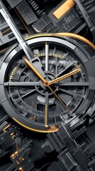 Fototapeta premium Abstract Futuristic Timepiece Design with Gold Accents - A Modern Masterpiece of Watchmaking