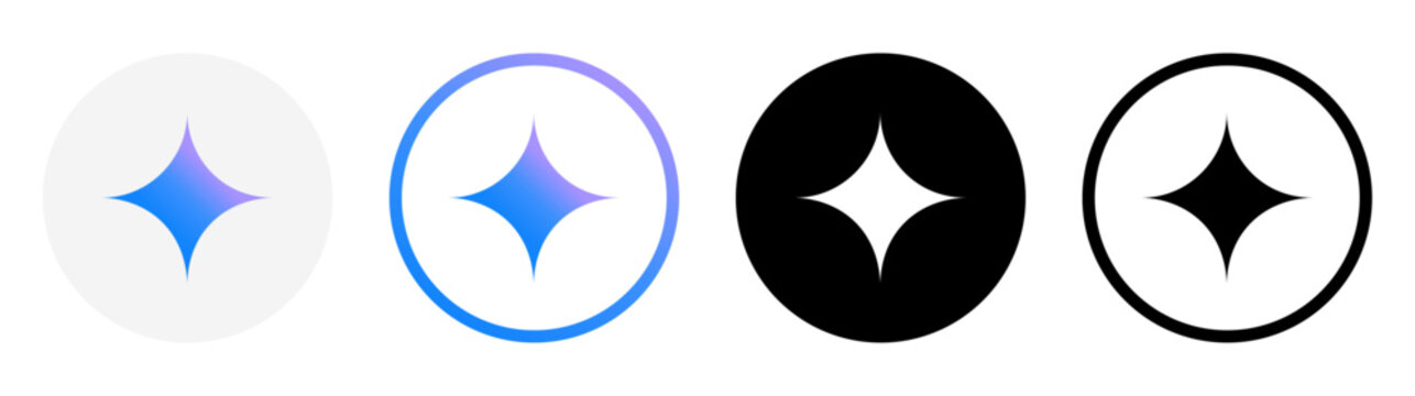 Set of round different Google Gemini artificial intelligence mobile apps icons, on transparent background, vector illustration. Gemini is a generative artificial intelligence chatbot
