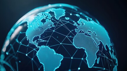 Naklejka premium Global Digital Network Concept Depicting Interconnected Web of Data Across Continents