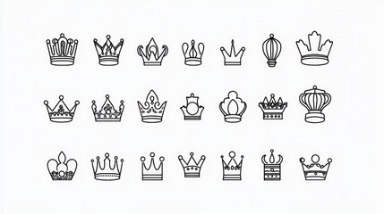 Collection of line art crowns
